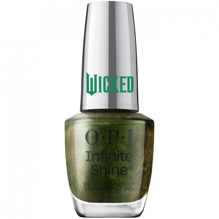 Olivgrnt nagellack med subtilt bronsigt skimmer frn OPI Wicked-serien, perfekt fr en modern och sofistikerad look.